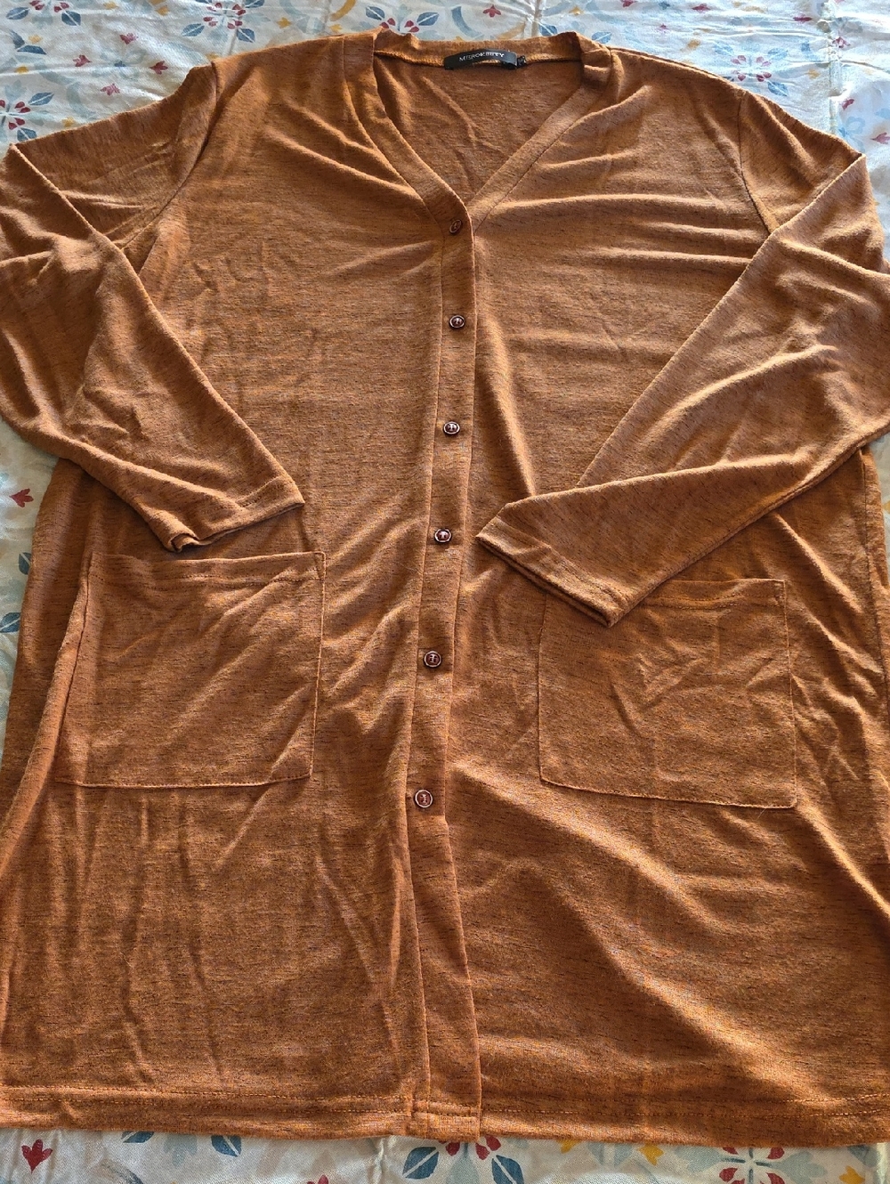Merokeety Long Open Front Cardigan in Rust Orange